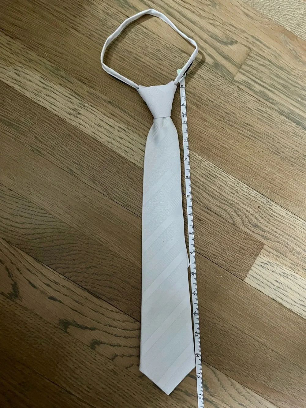 Boys White Pre-Tied Striped Zipper Tie